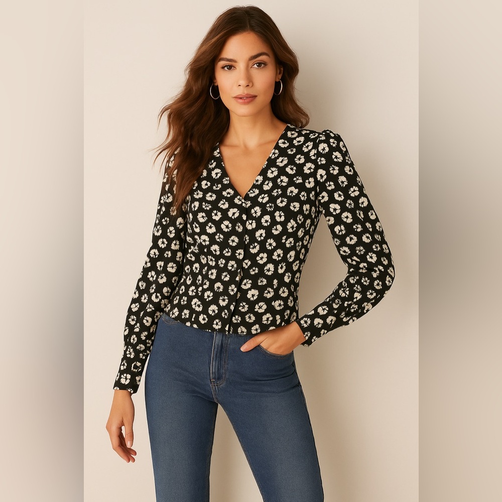 Elegant Black and White Floral Blouse